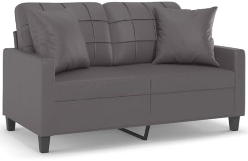 ULUYYUC 2-Sitzer-Sofa mit Zierkissen, Modernes Wohnzimmersofa 138 cm, Kunstleder Couch in Grau, Robustes Metallgestell, Bequemes Polstersofa für Wohnzimmer, Büro und Lounge