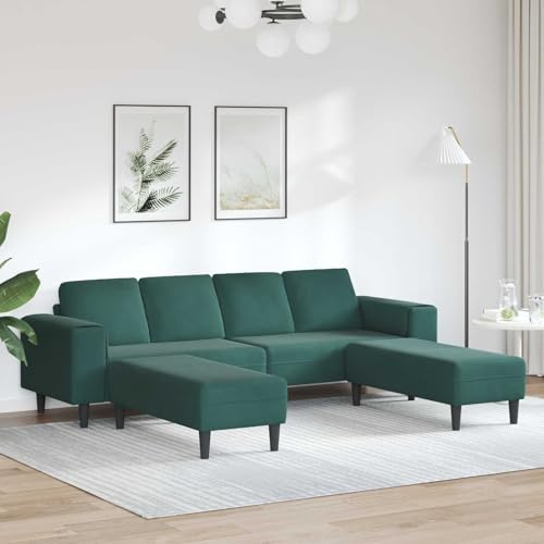 Kaloriko Wohnzimmer Couch 3-teilig Dunkelgrün 250 x 188 x 76 cm Polstergarnitur mit Ottomanen, modernes Ecksofa mit atmungsaktivem Polyesterbezug, wetterbeständig, 4-Sitzer