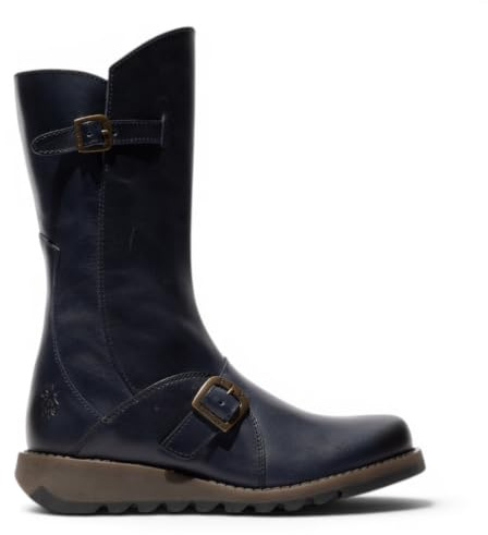 Infinity Leather Bottes Mi-Mollet en Cuir à Talon Compensé et Fermeture éclair Pour Femme FLY MES 2