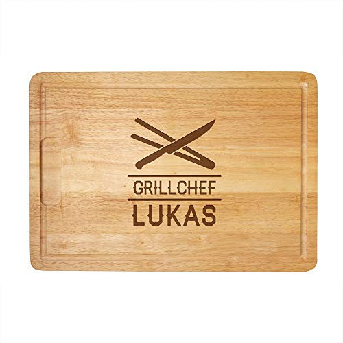 Casa Vivente Schneidebrett aus hochwertigem Holz mit persönlicher Gravur für echte Grillmeister, als Küchenbrett, Holzbrett, Schneidebrett, Brotzeitbrett, tolle Geschenkidee mit eigenen Namen