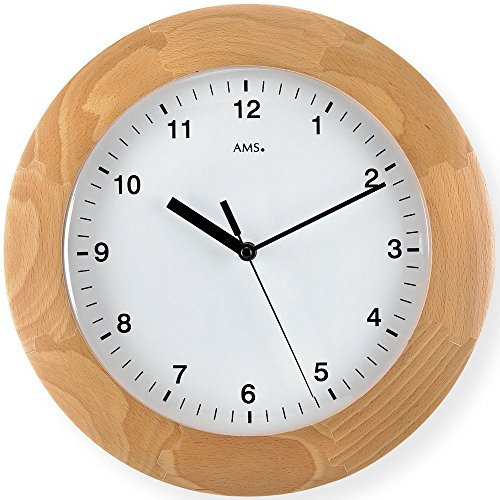 Funkwanduhr Wanduhr Funk Massivholzgehäuse Buche gewölbtes Mineralglas