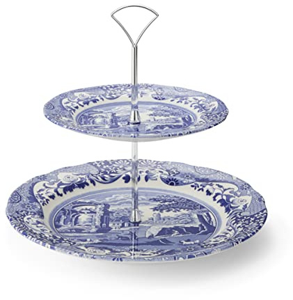 Portmeirion Home & Gifts Blue Italian 2 tier cake stand, Blue & White