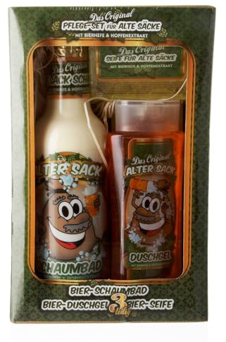 Lustapotheke® 3-teiliges Geschenkset für Männer - Bier Spa - für Alte Säcke - Schaumbad, Duschgel, Handseife