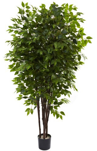 Nearly Natural 6.5FT Artificial Deluxe Ficus Tree for Indoor Home Décor, Large Fake Plant with Black Nursery Planter, Faux Ficus Tree