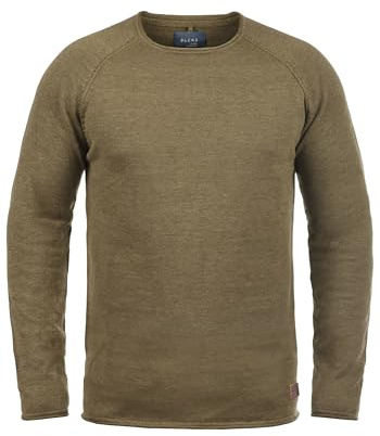BLEND John Pull en Maille Pull-Over Tricot pour Homme avec Encolure Rond 100% Coton, Taille:L, Couleur:Mocca Brown (71508)