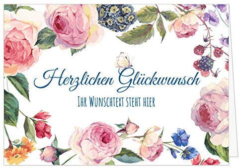 Große Glückwunschkarte zum Geburtstag/Prüfung/Hochzeit XXL (DIN A4) PERSONALISIERT - Motiv Rosen Vintage - mit Umschlag/Edle Design Klappkarte/Glückwunsch/Happy Birthday Geburtstagskarte/Extra Groß