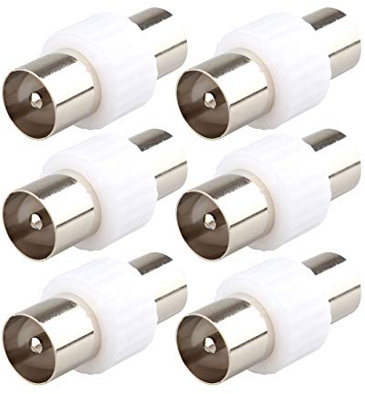 Jopto 6PCS Placcato Argento Antenna TV Maschio a Maschio Adattatore Spina Dritto RF Coassiale Bianco