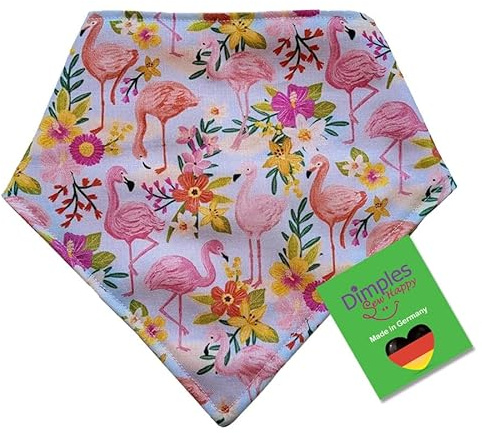 Dimples Hundehalstuch - Flamingo türkis pink - Halstuch, Bandana, Dreieckstuch für Hunde Welpen und Katzen - Tier Besitzer Geschenk - Handgemachtes Accessoire 25cm