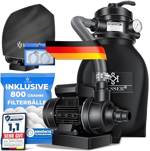 KESSER® Filtro a Sabbia - Sistema di filtraggio a Sabbia + 700 g di Sfere filtranti sostituiscono 25 kg di Sabbia filtrante per Piscine - Filtro per Piscine 10 mġ/h - Sistema filtrante