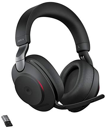 Jabra Evolve2 85 Wireless PC Headset mit Ladestation – Noise Cancelling UC Zertifizierte Stereo Kopfhörer mit Langer Akkulaufzeit – USB-C Bluetooth Adapter – Schwarz
