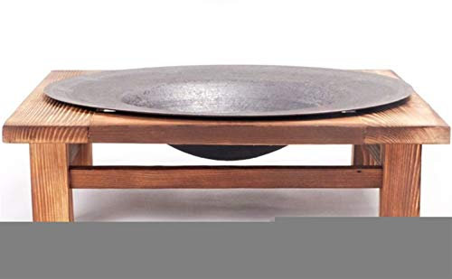 Auoeer Large Fire Pit, Black Cast Iron Brazier Heater With Pine Shelf, Multifunctional Camping Bowl BBQ, For Indoor Outdoor Garden Patio Grill Wood Charcoal
