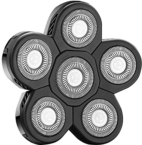 FOXSONIC Universal 6 Blades Replacement Heads for Mainstream shaver brands, 5 Blades Head Shaver Replacement Blades, Head shaver Bald Shaver replacement heads With Blade Cover Shaver Head (Black)
