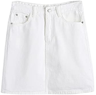 Byqny Jupe en jean pour femme, jupe crayon classique et confortable, mini jupe en jean courte déchirée, jupe d'été décontractée, coupe arrondie, grande taille, blanc, 40