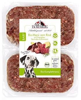 TACKENBERG 28 x 500 g (14 kg) Barf Bio-Menü vom Rind mit Putenleber – Frostfleisch für Hunde