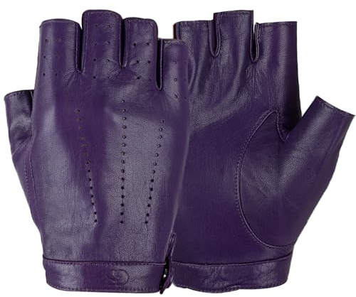 GSG SINCE 1998 Fingerlose Lederhandschuhe Damen Schafsleder | Ungefütterte Halbfinger-Handschuhe für Damen aus Leder – atmungsaktiv, griffig, elegant mit Druckknopf beim Autofahren 200103