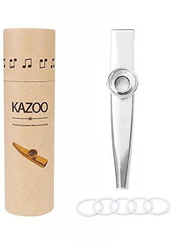 Alnicov Kazoo en métal, alliage d'aluminium Kazoo avec 5 membranes de flûte Kazoo et une belle boîte pour instruments de musique ukulélé guitare partenaire (argent)