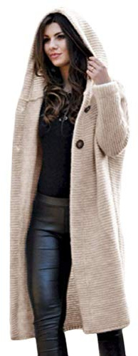 Tomwell Gilet Femme Cardigan Long Tricot Veste Ouvert Épais Manches Longues Pull Gilet Chaud Capuche Manteau Sweater Hiver Chandail Outwear A Beige42