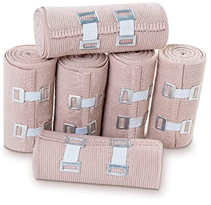 OBTANIM 6 Rolls Elastic Bandage Wrap with 12 Extra Clips, 6 Inch X 15ft Compression Bandage Stretch Tape for Medical, Athletic Sport, Wrist, Arm, Leg Sprains, Calf, Ankle & Foot