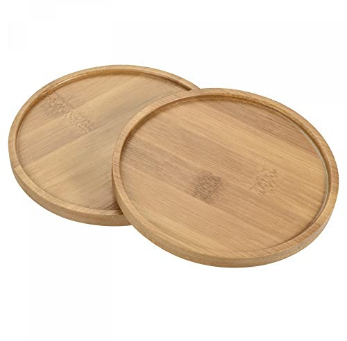sourcing map 2 Stück Untersetzer für Blumentöpfe, Blumentopf Tabletts 13cm Außendurchmesser, Rundes Bambus Tablett für Innen, Zimmerpflanzen, Gläser, Keramikbecher, Topfpflanzendekoration