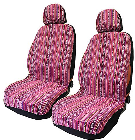 TAGMORE Pink Car Seat Cover Hippie Boho 4PCS Cute Western Accesories for Women Girls' GIF, Automotive Interior Covers Stripe Multi-Color Breathable, Universal fit for Sedan, Vans, Trucks, SUV