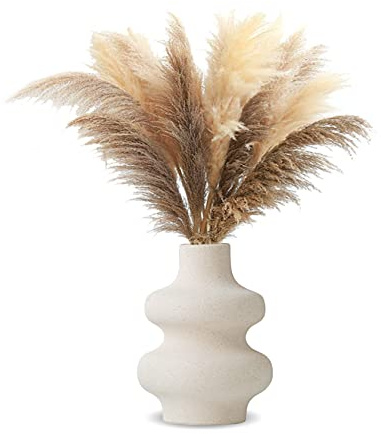 Runde Vase Weiß, Blumenvase Beige Keramik Vase Moderne Trockenblumen Kunst Creme Boho Für Dekoration Und Geschenk, M