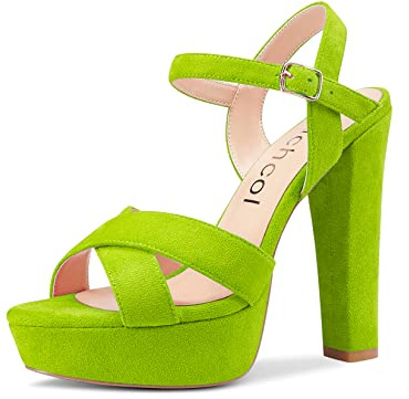 Aachcol Mujer Plataforma Sandalias Abierta Punta Correa Tobillo Chunky Ancho Alto High Heel Slingback de Boda Fiesta Dress Zapatos 13 CM