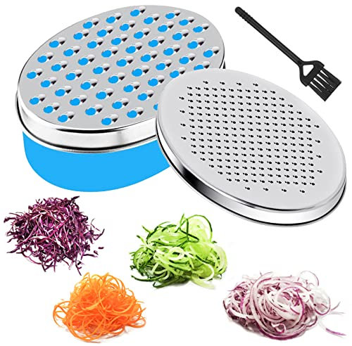Colexy Rallador de Queso, Rallador de Queso con Contenedor, Acero Inoxidabl Triturador de Queso Rallador de Verduras Multifuncional, Rallador con Recipiente, para Verduras, Frutas, Queso (Azul)