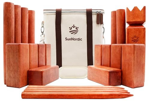 SunNordic Kubb Wikinger Wurfspiel, Schwedisches Schachspiel Aus Hochwertigem Gummibaumholz, Inklusive Tragetasche Aus Segeltuch Und Spielanleitung – Robustes Kubb Yard-Spiel FüR Kinder Und Erwachsene