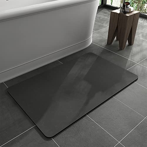 MontVoo -Bath Mat Rug-Rubber Backing Non Slip Quick Dry Absorbent Thin Bathroom Rugs Fit Under Door-Faux Suede Surface Bathroom Floor Mats-Shower Rug for in Front of Bathtub Shower Dark Grey 16x24