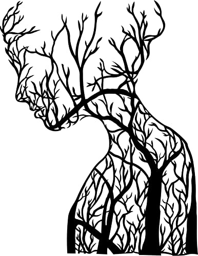 GOSOYO Wanddeko Frau Baum aus Metall, Innendekoration weibliches Gesicht, abstrakte Wandskulptur, moderne Kunst schwarze Linie, Metallwanddekoration (74X57)