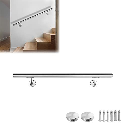 Froadp Main courante en acier inoxydable - 80 cm - Rampe d'escalier - Rampe murale - Pour l'intérieur et l'extérieur - Avec support mural et embouts