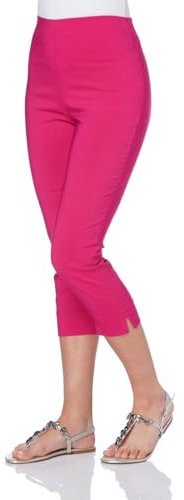 Roman Originals Cropped Trousers for Women UK Ladies Capri Leggings Summer Pants Short Crop Stretch 3/4 Length Three Quarter Pedal Pusher Clothes Elasticated Bengaline Cut Off - Cerise Pink - Size 14