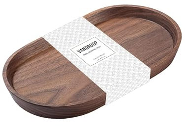 Vandroop Mini bandeja de madera para servir para fiestas, bandeja de mesa de té y café, plato de madera ovalado pequeño para frutas y aperitivos, bandeja decorativa para joyas, llaves, monedas,