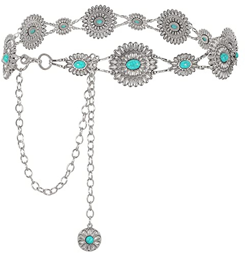 WHIPPY Damen Concho Kettengürtel taillenkette Türkis Taille Gürtel verstellbarer Metall Western Cowgirl Gürtel für Kleid