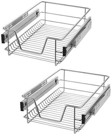 SUBTLETY 2 Stück Teleskopschublade Küchenschrank Organizer zum Herausziehen Küchenschublade Korbauszug mit Führungsschienen Ausziehbare Schrankauszug für 37cm Innenbreite/40cm Außenbreite Schrank