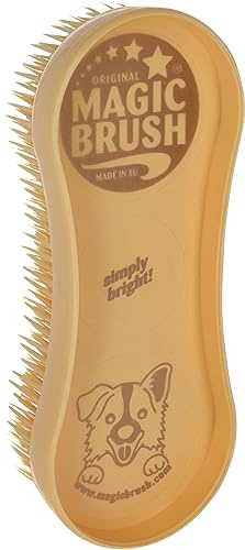 MagicBrush Hundebürste Dog | Golden, 16,5 × 6,5 × 3 cm, Kunststoffbürste mit langen flexiblen Borsten, einfach abwaschbar