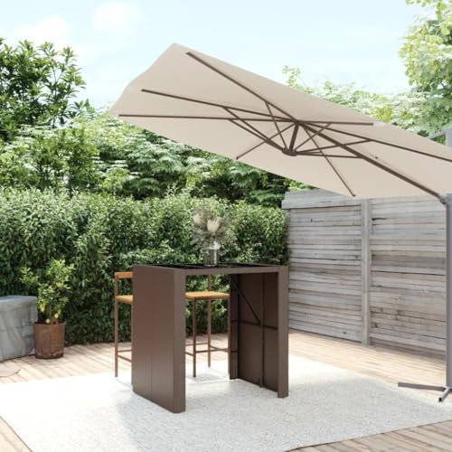 LAPOOH Bartisch mit Glasplatte Braun 105x80x110 cm Poly Rattan Küchentisch, Esstisch, Bar Tisch, Minibar Schrank, Bar Möbel, Kuchen Tisch, Kaffeebar Möbel