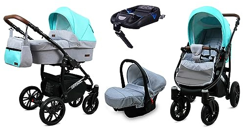 BabyLux® Kinderwagen Set 4 in 1 - Optimal - incl. Babywanne, Buggy Sportsitz, Auto-Babyschale, ISOFIX-Basisstation - Autositz - Kinderwagenset - Kombikinderwagen mit Wickeltasche usw.