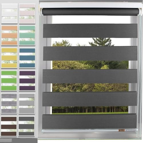 Doppelrollo klemmfix Verdunkelungsrollo, 65 x 250 cm innen lichtdurchlässig & verdunkelnd, Duo Rollo Klemmrollo Sonnenschutzrollo mit Bohren für Fenster & Tür, Dunkelgrau