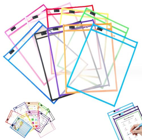 10 Piezas Dry Erase Pocket A4 Reusable Dry Erase Pocket Fundas Plástico para Escribir Transparente Bolsa de Borrado en Seco para Estudio Oficina Papelería Suministros