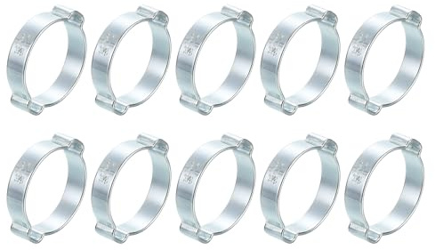 sourcing map 10Pcs Double Ear Hose Clamps, Adjustable 31-34mm(1.22x1.34) Iron Zinc Plated Two-Ear Hose Clamp, O Clip Hose Clamps Fuel Line Clamps Hose Clamp, Double Ear O Clips
