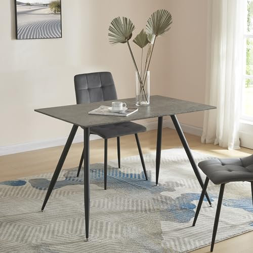 [en.casa] Mesa de Comedor Cocina Rectangular 4 Personas Diseño Inusual Original Patas de Acero en Forma de V Invertida Tablero de MDF 120 x 70 x 75 cm - Efecto hormigón