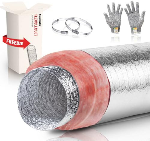 6 Inch Insulated Flexible Duct R6 Silver Jacket 25 Feet Long with 2 Clamps,Used in Standard Heating and Air Conditioning (HVAC)