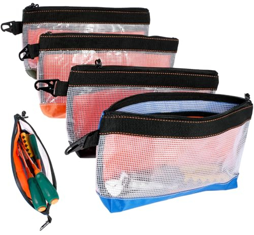 4Pcs Clear Tool Pouch Waterproof Oxford Cloth Small Tool Bag 27x16.5cm Anti-Static Tool Storage with Zipper &Carabiner,Heavy Duty Utility Accessories Organizer for Screwdriver Socket