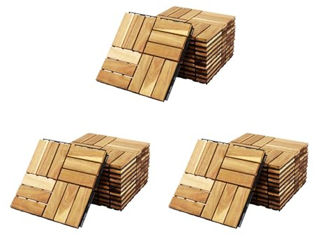 sweeek - Lot de 36 Dalles de terrasses 30x30cm en Bois d'acacia. Motif carré. clipsables