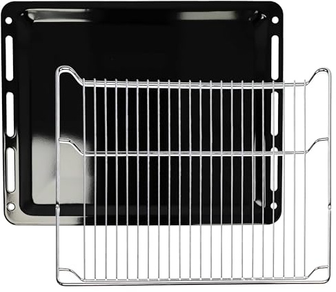 vhbw 1x Backblech, 1x Gitterrost (2-tlg. Set) Ersatz für Neff 577170, 1101433, 11029050 für Backöfen - 45,5 x 36,1/37,5 x 3 cm