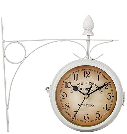 Retro Bahnhofsuhr Doppelseitige Uhr im Freien, an der Wand montierte Retro-Zentralstation, hängende doppelseitige Uhr, Metall Antique Look Bahnhofsuhr for Terrasse, Garage, Außenbereich zweiseitiger U