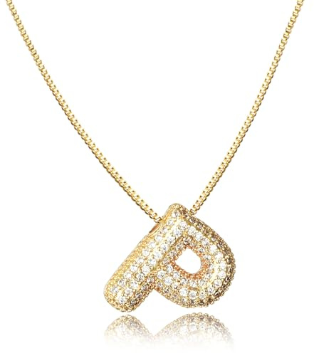AFSTALR Damen bubble buchstaben kete Gold/Silber ice out Balon halskette mit initial Anhanger Blase Schmuck 45+5cm