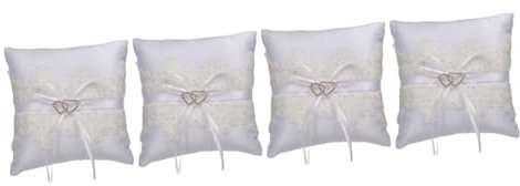 Cabilock 4stücke Hochzeitsringkissen Weißem Satin Mit Eleganter Spitze Und Ribbons Dekoratives Ringkissen Für Trauringe Für Zeremonien Und Verlobungen