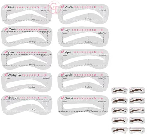 TgoBeauty 10pcs/set Eyebrow Stamp Stencil Kit Eyebrow Stencils Reusable Silicone Eyebrow Shape Makeup Aid Balance Template Makeup Measurement Tattoo Ruler (10pcs/set)